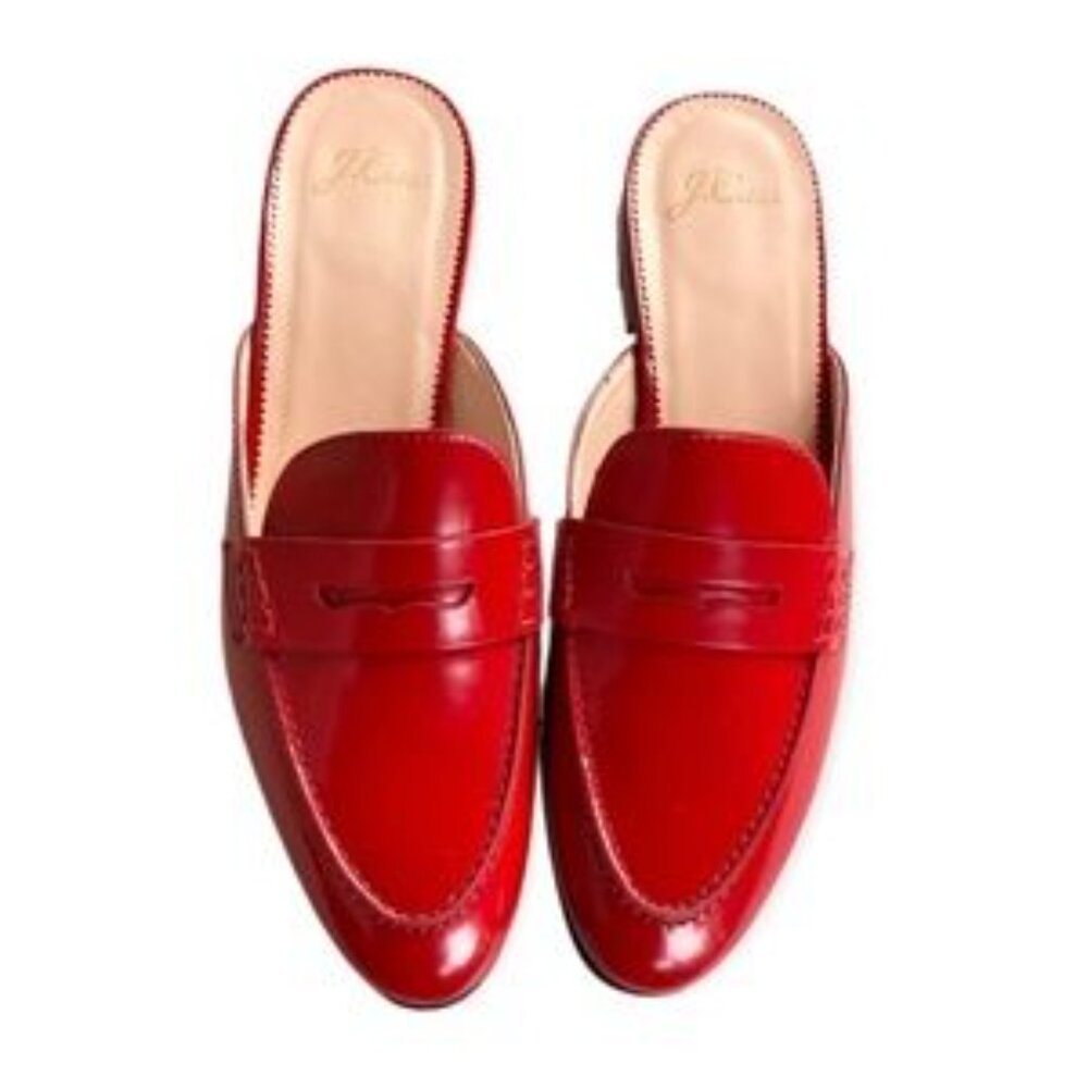J. Crew Academy Penny-Loafer Mules in Cherry Apple Red Patent Leather - Picture 15 of 16
